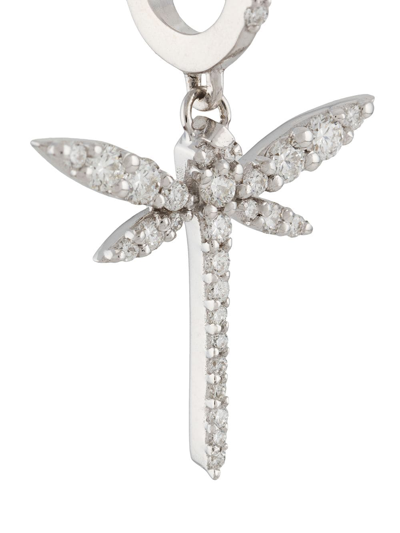 Shop Anapsara 18kt White Gold Diamond Mini Dragonfly Drop Earrings In Silver