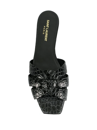 Shop Saint Laurent Crocodile Embossed Nu Pieds 05 Slides In Black