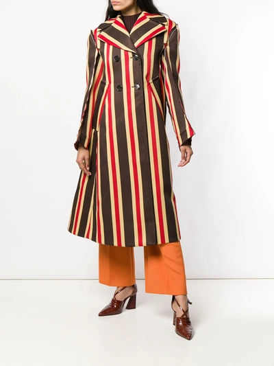 Shop Marni Striped Coat In Brown