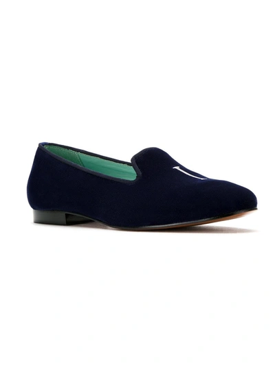 Blue Bird Shoes Velvet Boysh Embroidered Loafers In Blue