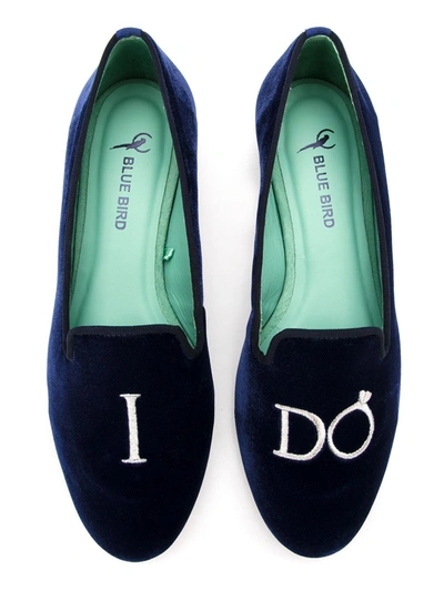 Blue Bird Shoes Velvet Boysh Embroidered Loafers In Blue