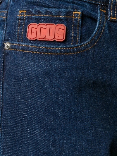 Shop Gcds Wide-fit Logo Patch Trousers In Blue
