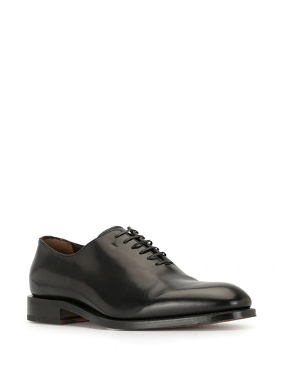 Ferragamo Men's Angiolo Tramezza Whole-cut Leather Lace-up Shoes In Black