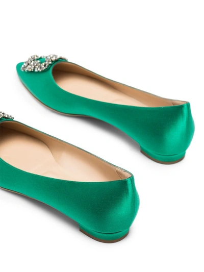 Shop Manolo Blahnik Hangisi Appliqué Flat Pumps In Green