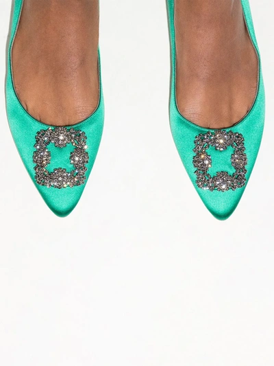 Shop Manolo Blahnik Hangisi Appliqué Flat Pumps In Green