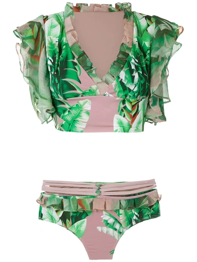 Shop Amir Slama Printed Crop Top Bikini Set In Green