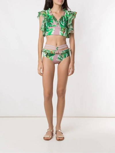 Shop Amir Slama Printed Crop Top Bikini Set In Green