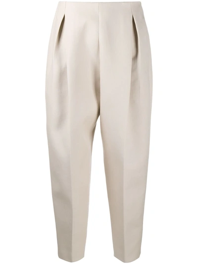 Shop Agnona Pleat-front High-rise Cropped Trousers In Neutrals