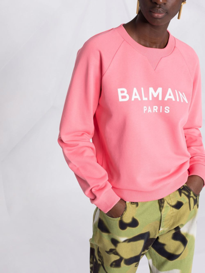 Shop Balmain Logo-print Sweatshirt In Pink