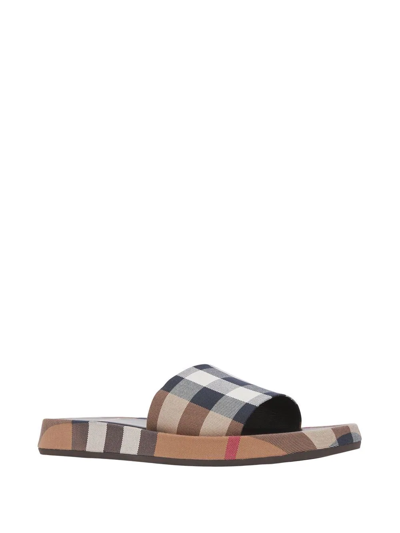 Shop Burberry Check-print Cotton Slides In Brown