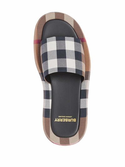 Shop Burberry Check-print Cotton Slides In Brown