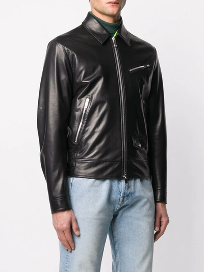 Shop Valentino Logo-print Leather Jacket In Black