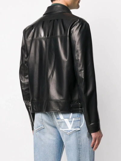 Shop Valentino Logo-print Leather Jacket In Black