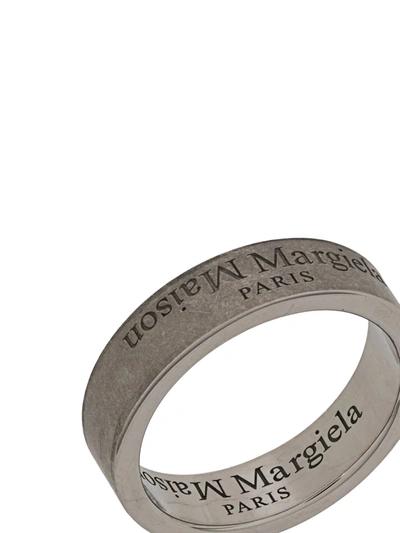 Shop Maison Margiela Logo Engraved Ring In Silver