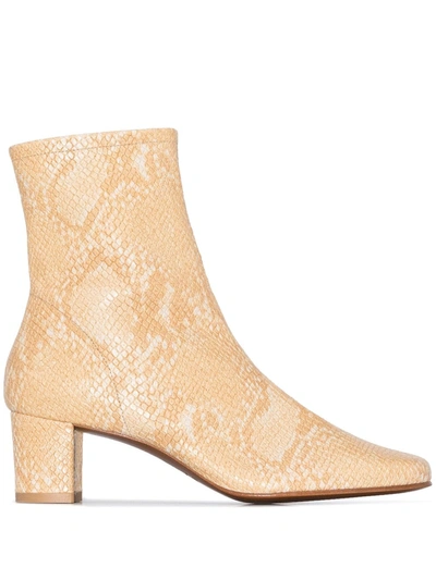 Shop By Far Sofia 50mm Snake-effect Ankle Boots In Neutrals