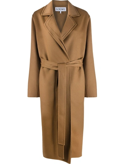 Shop Loewe Belted Oversized Coat In Brown