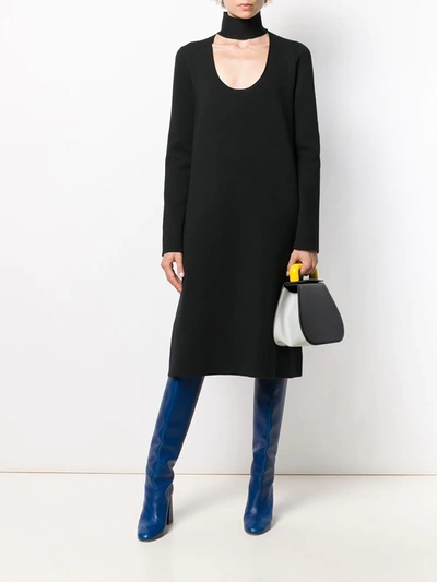 Shop Bottega Veneta Choker Neck Dress In Black