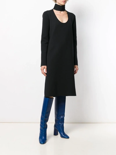 Shop Bottega Veneta Choker Neck Dress In Black