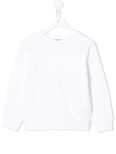 Shop Balmain Logo Print Sweatshirt In White