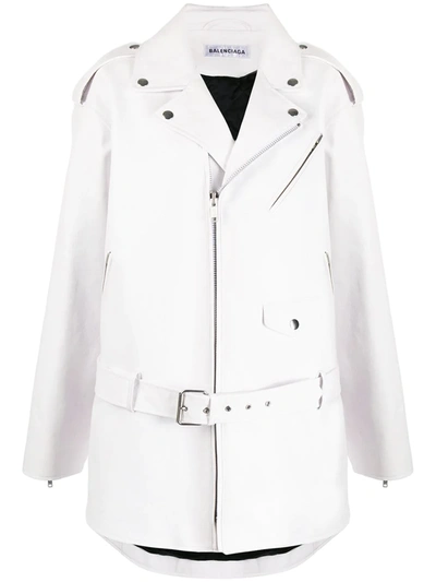 Balenciaga Oversized Leather Biker Jacket In White | ModeSens
