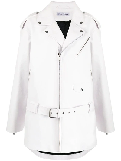 Shop Balenciaga Oversized Biker Jacket In White