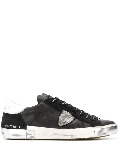 Shop Philippe Model Distressed Low-top Sneakers In Black