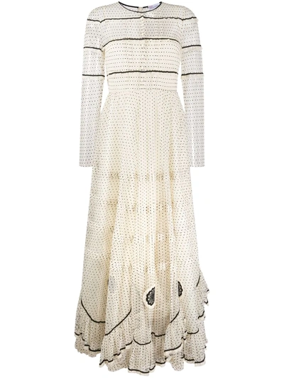 Shop Red Valentino Polka-dot Long Dress In Neutrals