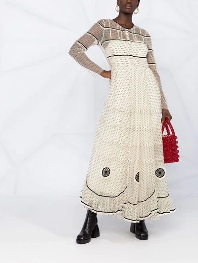 Shop Red Valentino Polka-dot Long Dress In Neutrals