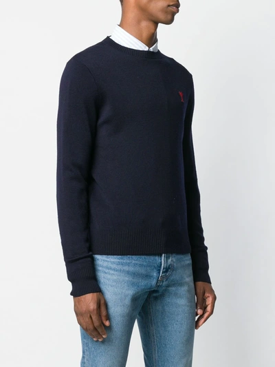 Shop Ami Alexandre Mattiussi Crew Neck Sweater Ami De Coeur Patch In Blue