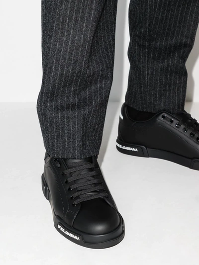 Dolce & Gabbana 'portofino' Black Low Top Sneakers With Logo Patch On The Tongue And Logo Lettering On The Side In Black