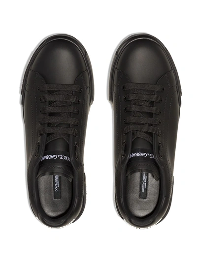 Dolce & Gabbana 'portofino' Black Low Top Sneakers With Logo Patch On The Tongue And Logo Lettering On The Side In Black