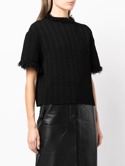 Proenza Schouler Frayed-edge Short-sleeve Jumper In Schwarz