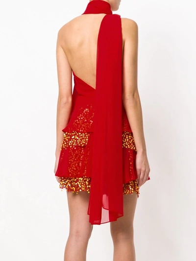 Shop Talbot Runhof Sequin Tiered Dress In Red