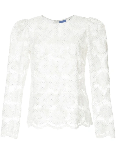 Shop Macgraw Embroidered Floral Blouse In White