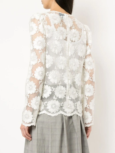 Shop Macgraw Embroidered Floral Blouse In White