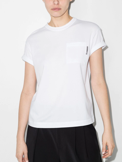 Brunello Cucinelli Bead-embellished Stretch-cotton Jersey T-shirt In White