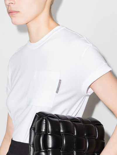 Brunello Cucinelli Bead-embellished Stretch-cotton Jersey T-shirt In White