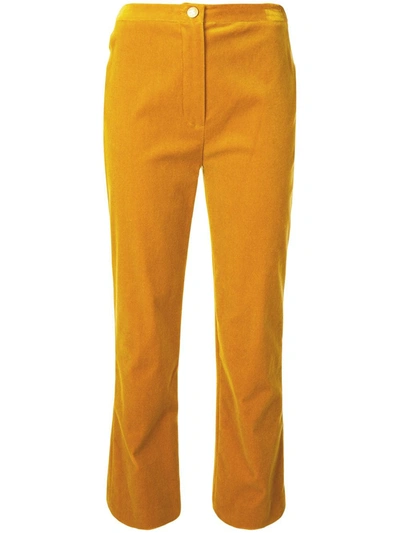 Pre-owned Chanel 1990s Velvet Cropped Straight-leg Trousers In Yellow