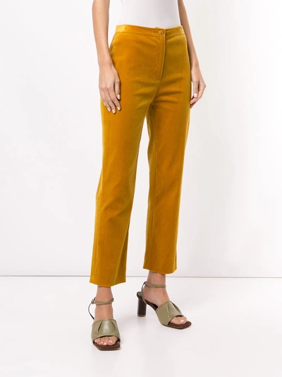 Pre-owned Chanel 1990s Velvet Cropped Straight-leg Trousers In Yellow