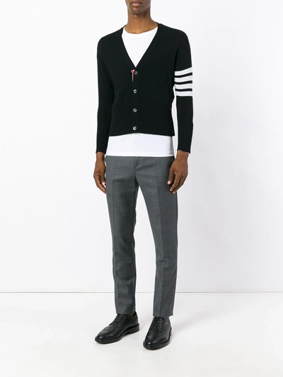 Shop Thom Browne Four Stripe Sleeve Cardigan In Black