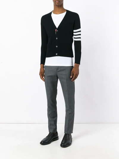 Thom Browne Intarsia Stripe Wool Cardigan In Black