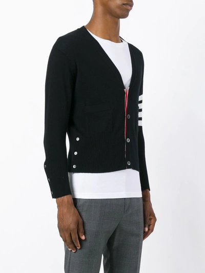 Thom Browne Intarsia Stripe Wool Cardigan In Black