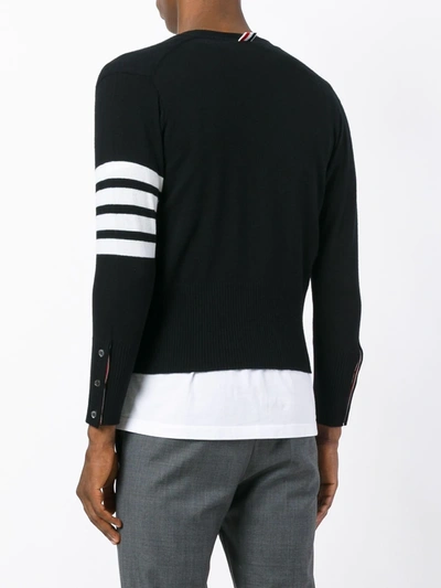 Shop Thom Browne Four Stripe Sleeve Cardigan In Black