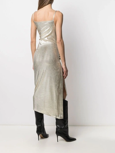 Shop Paco Rabanne Metallic Pleated Dress With Side-button Ruched Detail In Gold