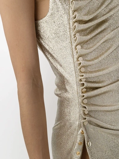 Rabanne Metallic Pleated Dress With Side-button Ruched Detail In Gold