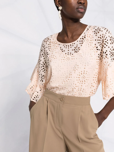 Shop See By Chloé Perforated Florals Blouse In Nude