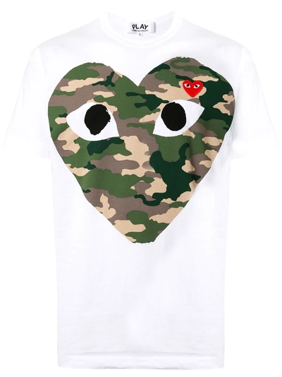 Shop Comme Des Garçons Play Camouflage-print Cotton T-shirt In White