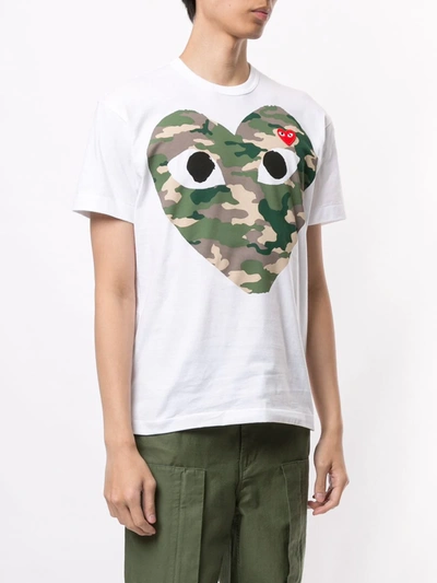 Comme Des Garçons Play Camouflage Heart-print Cotton T-shirt In White
