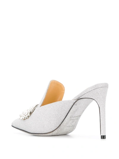 Shop Giannico Daphne Stiletto Mules In Silver