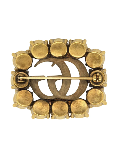 Gucci Metal Double G Brooch With Crystals In Metallic